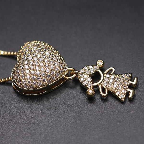 Zirkon Herz Mit Jungen Und Mädchen Anheizt Halskette