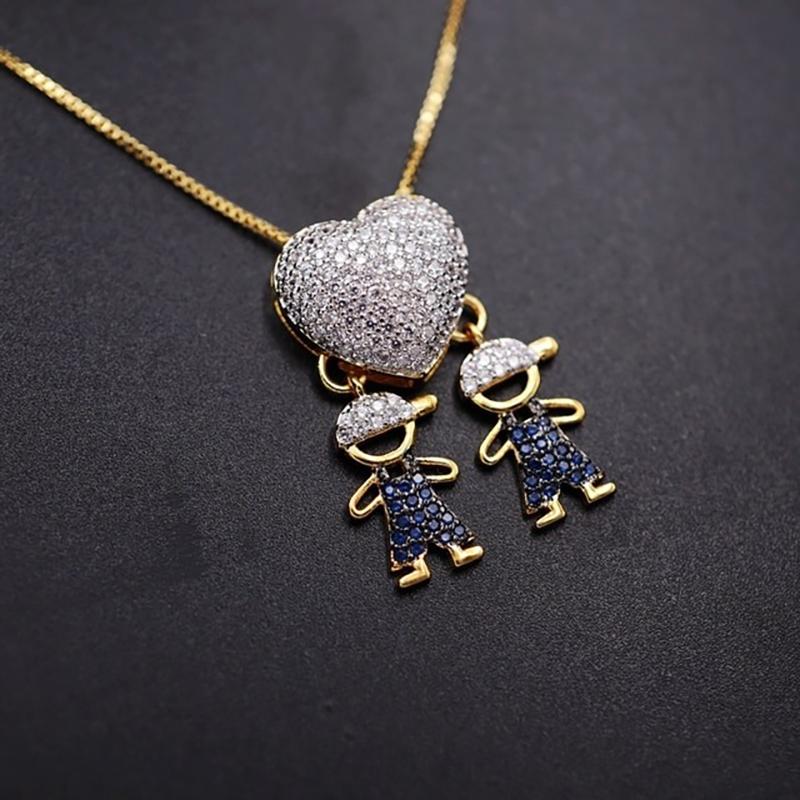 Zirkon Herz Mit Jungen Und Mädchen Anheizt Halskette