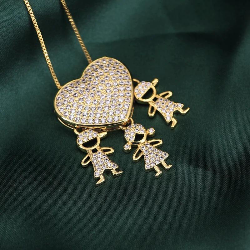 Zirkon Herz Mit Jungen Und Mädchen Anheizt Halskette
