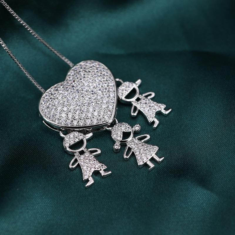 Zirkon Herz Mit Jungen Und Mädchen Anheizt Halskette