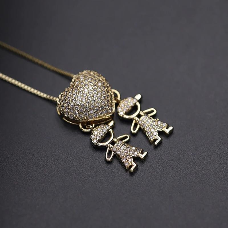 Zirkon Herz Mit Jungen Und Mädchen Anheizt Halskette