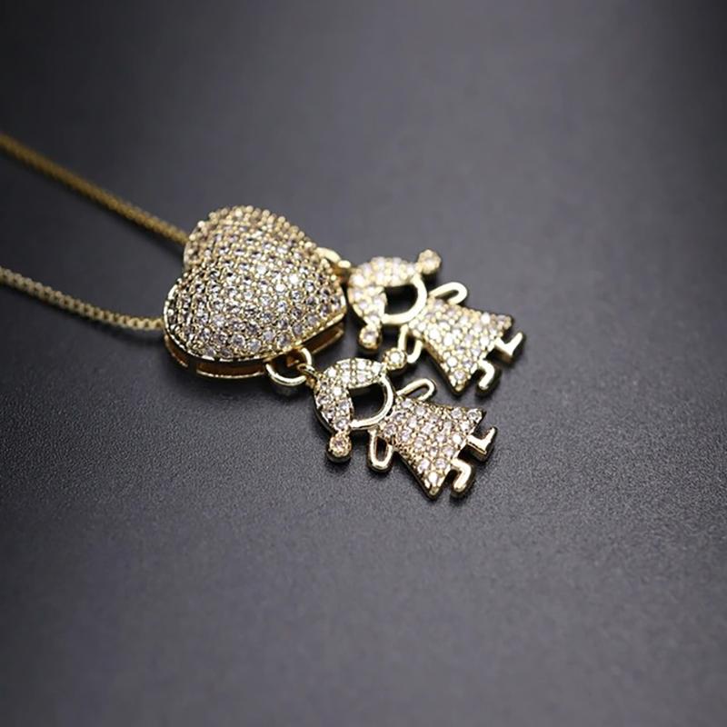 Zirkon Herz Mit Jungen Und Mädchen Anheizt Halskette