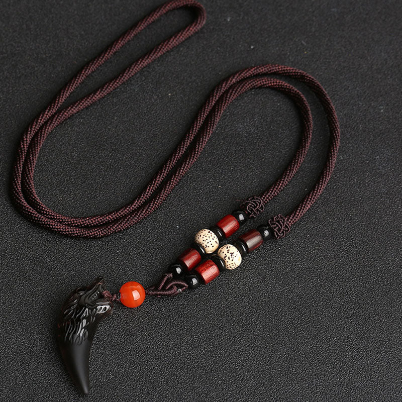 Chavri Natural Ice Obsidian Wolf Tooth Pattern Courage Halskette Anhänger