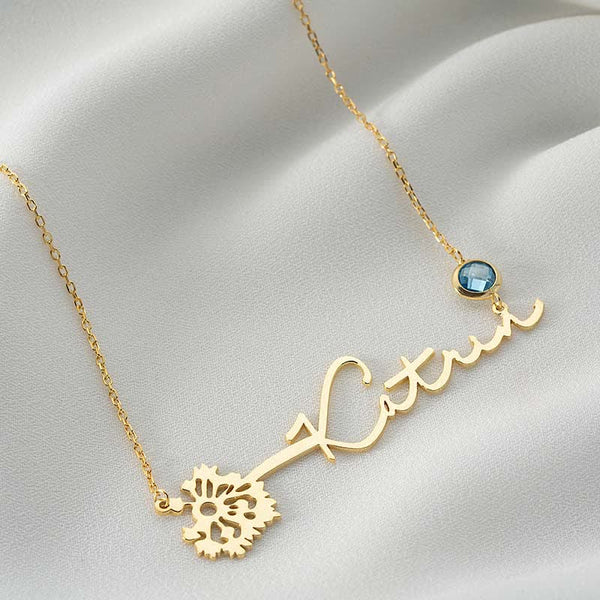 Benutzerdefinierte Horizontal Geburtsblume Geburtssteinname Halskette