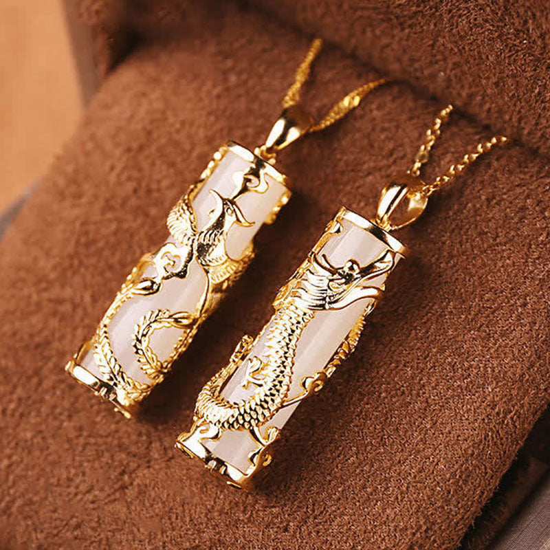 Chavri Jade Drache Phönix Kupfer Segen Harmonie Halskette Anhänger