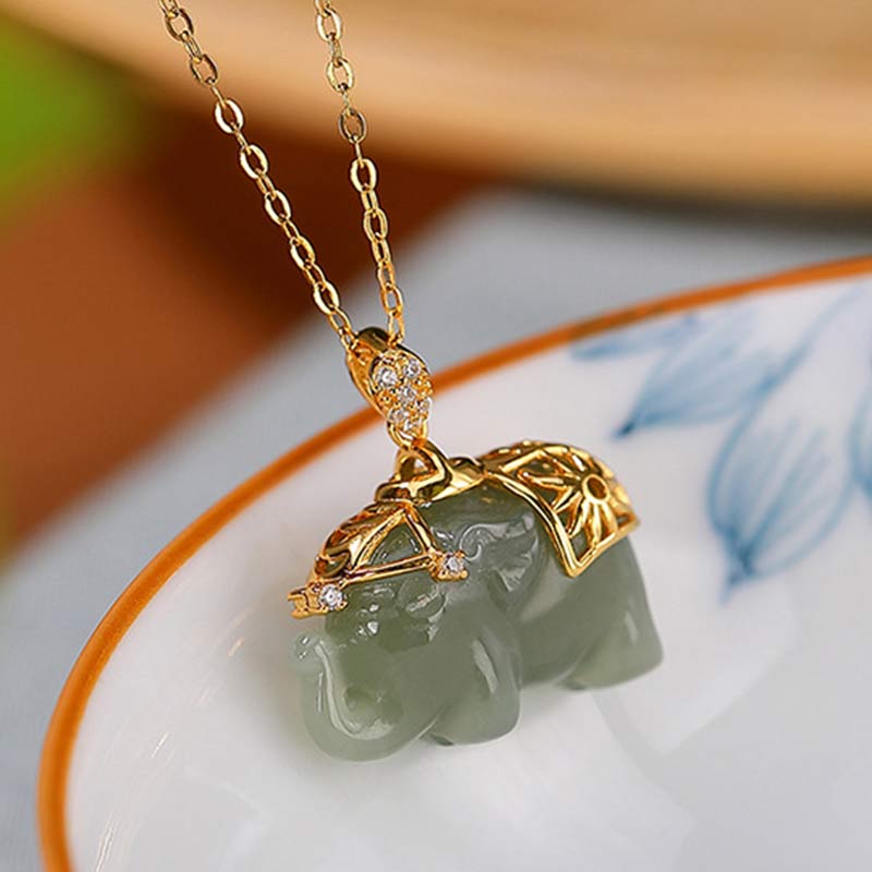 Chavri 925 Sterling Silber Jade Elefant Segen Glück Halskette Kettenanhänger