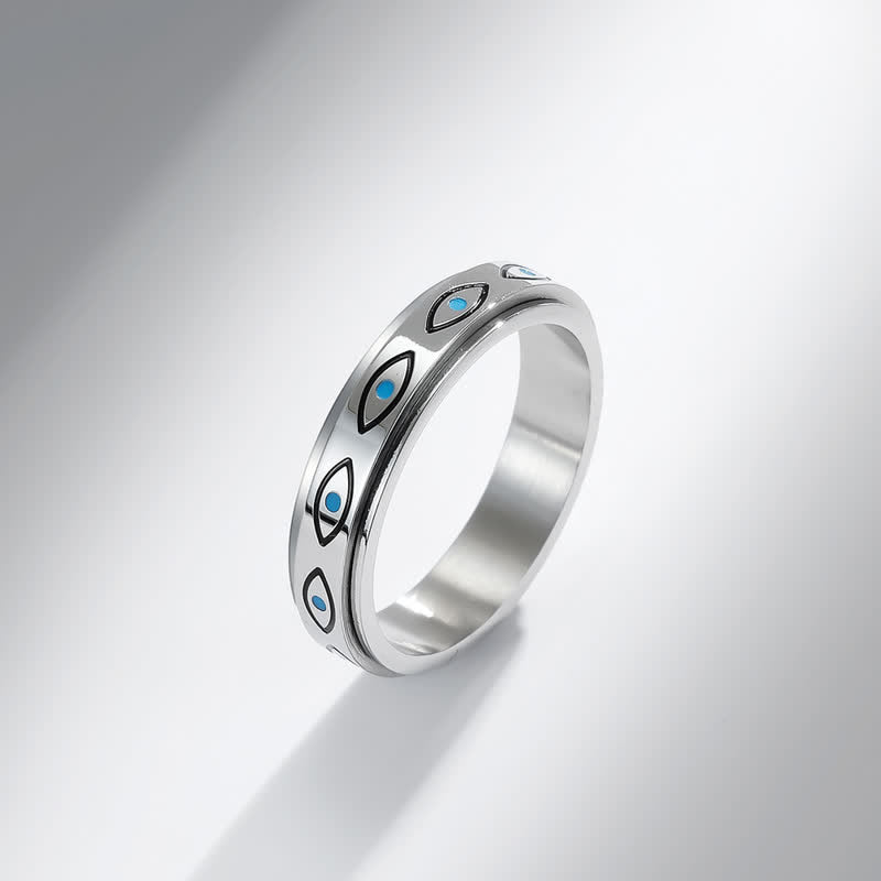 Chavri Evil Eye Calm Protection Drehbarer Ring aus Titanstahl