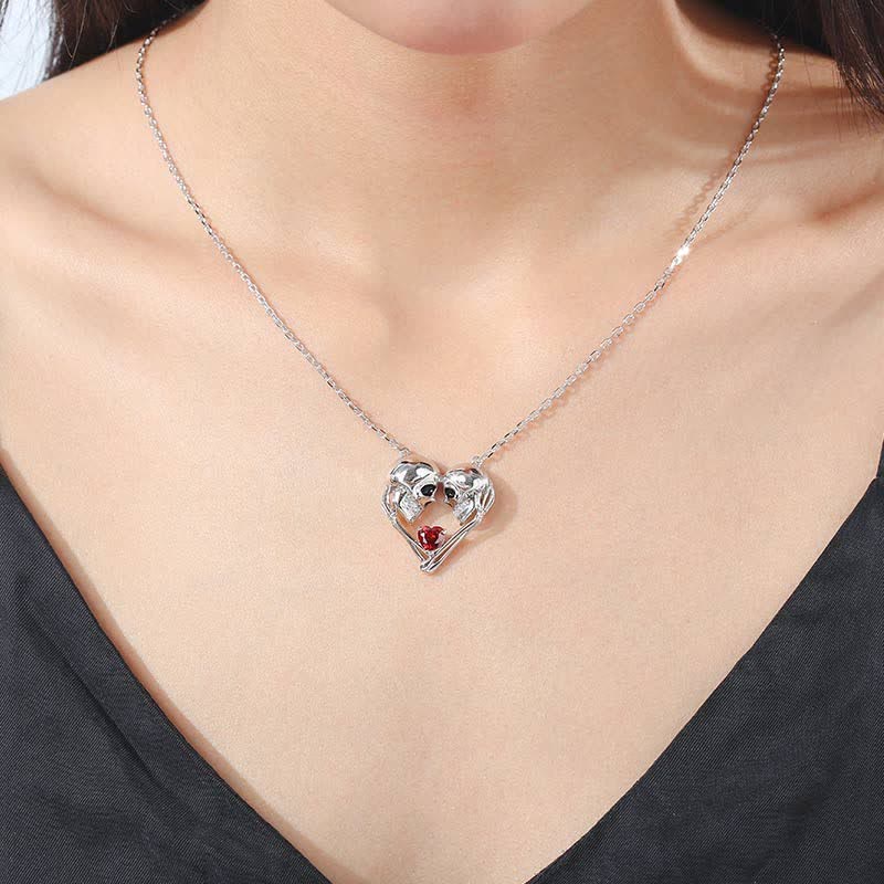 Verlieben Sie Sich Schädelpaar Mit Ruby Heart Halskette