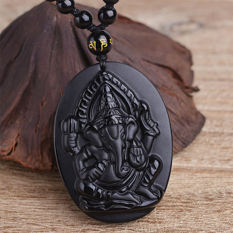 Chavri tibetischer Obsidian Ganesh Ganpati Elefant Reichtum Amulett Halskette