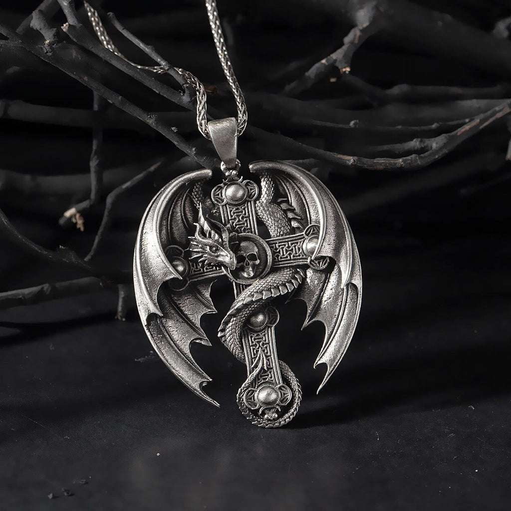 Faith Energy Cross Dragon Schädel Retro Halskette