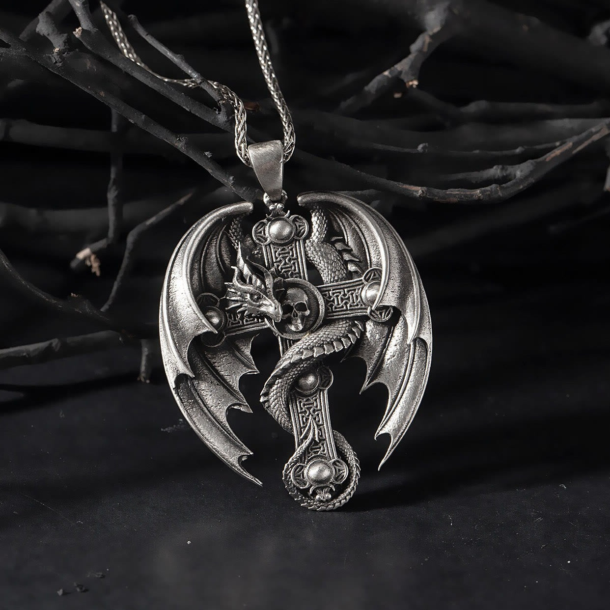 Faith Energy Cross Dragon Schädel Retro Halskette