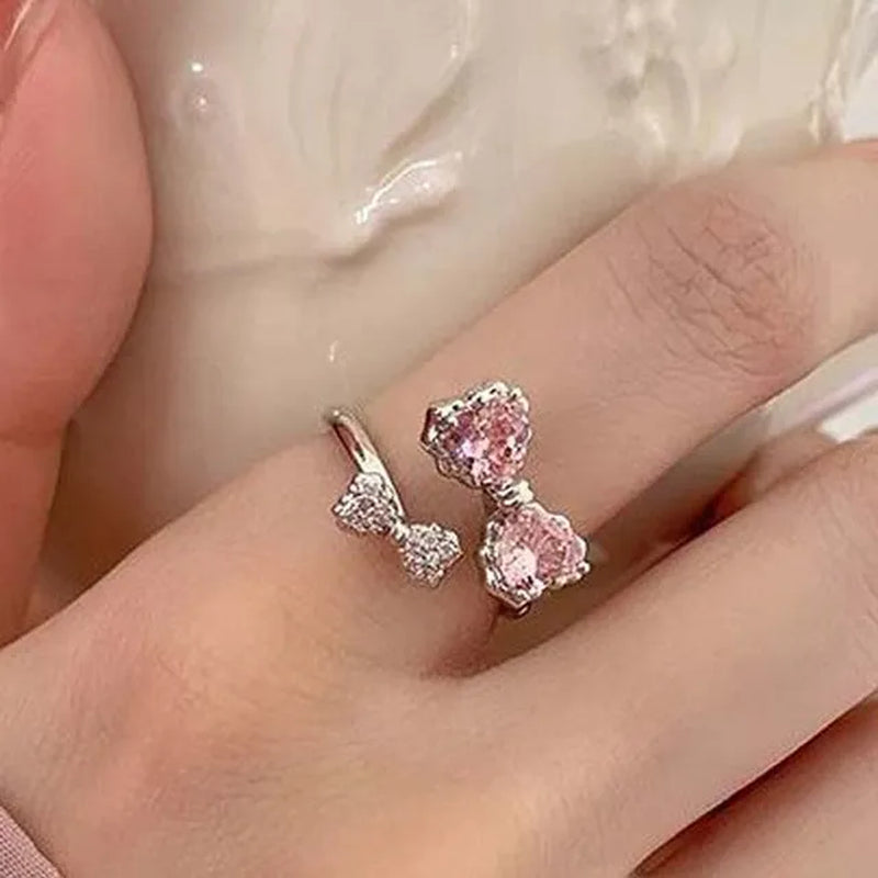 Rosa Liebe Herz Ringe für Frauen Öffnung Persönlichkeit Dorn Finger Ring Mode Süße Mädchen Schmuck Hochzeit Party Zubehör 2023