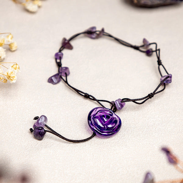 Chavri Amethyst Pink Crystal Green Aventurine Rose Inner Peace Healing Fußkettchen