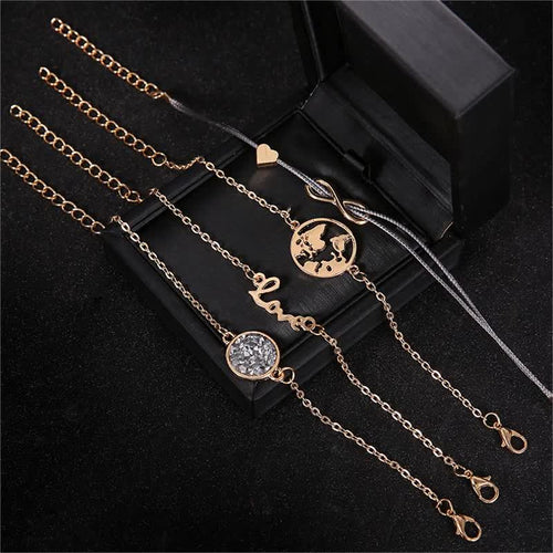 5Pcs Bohemian World Map Turtle Armband Set