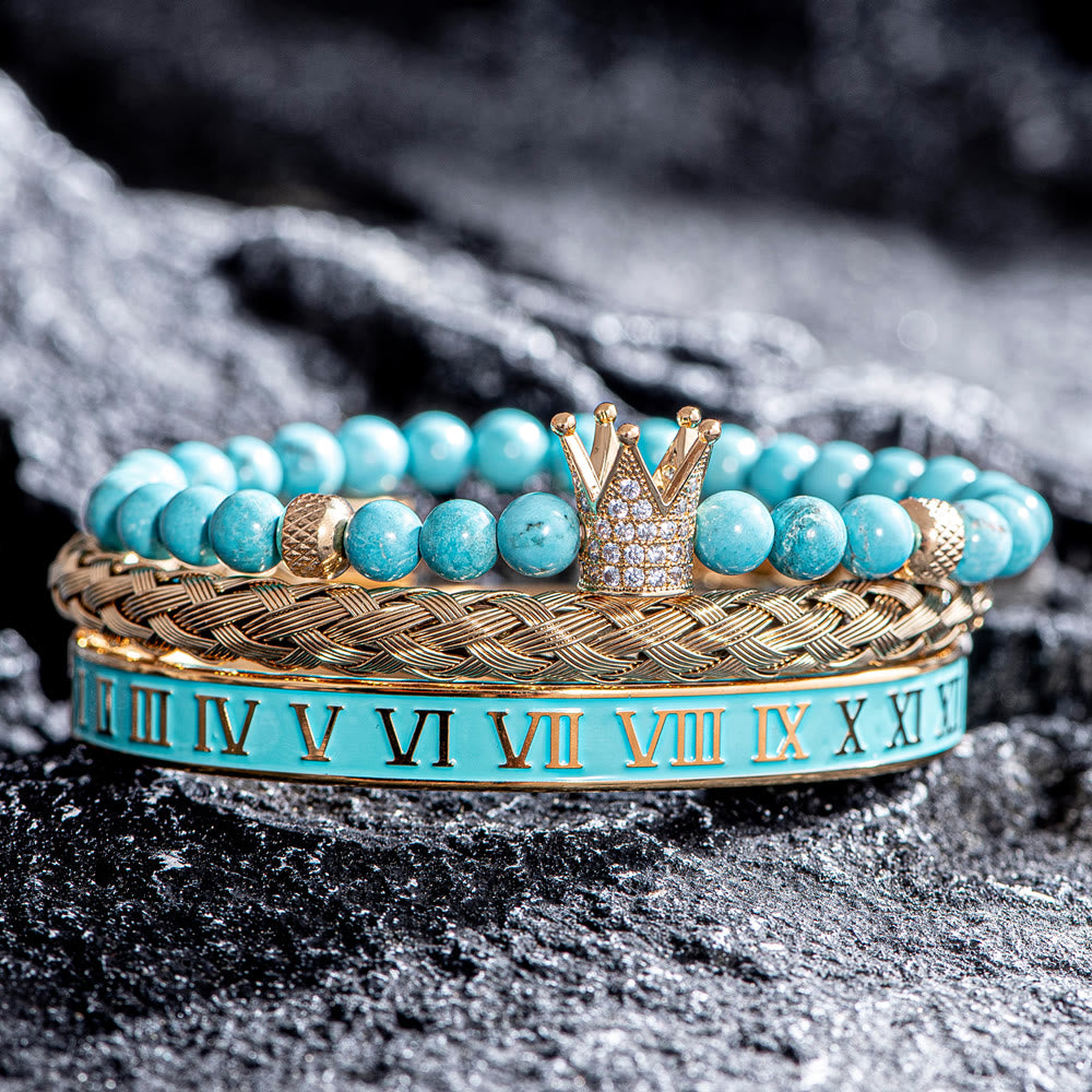 Blauperlen Römische Ziffern Kronenarmband