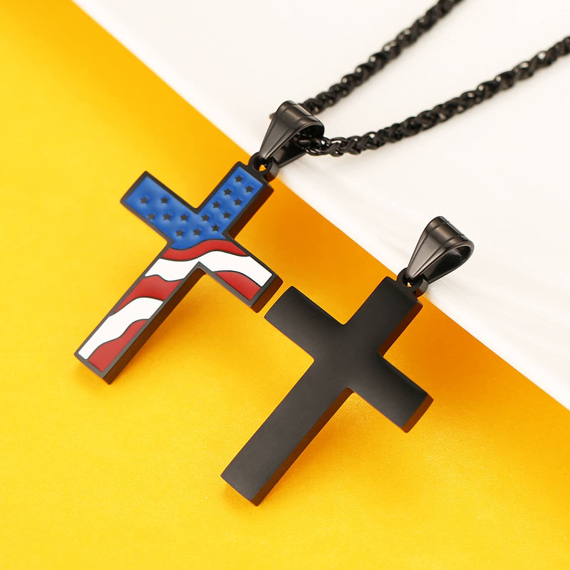 Amerikanische Flaggekreuz Religiöser Schmuck Anhänger Halskette