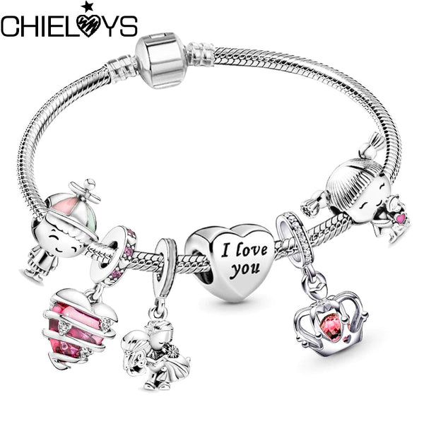 Trendy Romantische 2021 Silber Farbe Charm Armband mit Glückliche Familie Strang Marke Armband für Frauen DIY Schmuck Machen