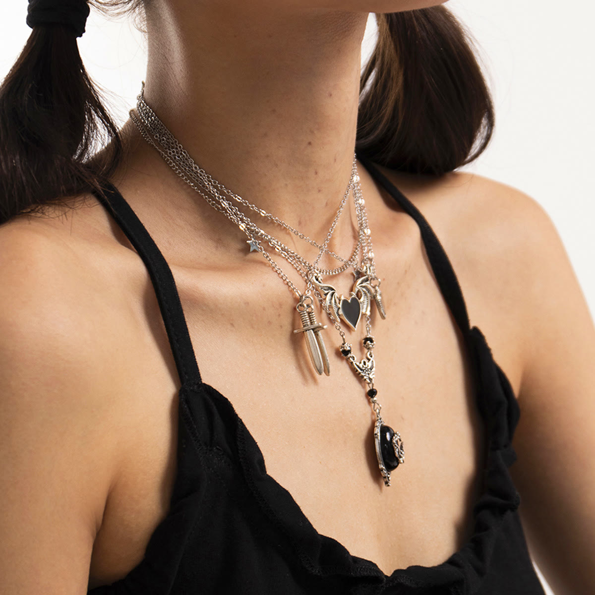 Dark Punk Love Wings Pendentin Halloween Halskette