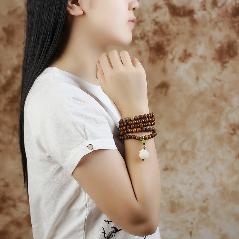 Chavri tibetisches Rosenholz-Lotus-Mala-Schutz-Ruhe-Halsketten-Armband