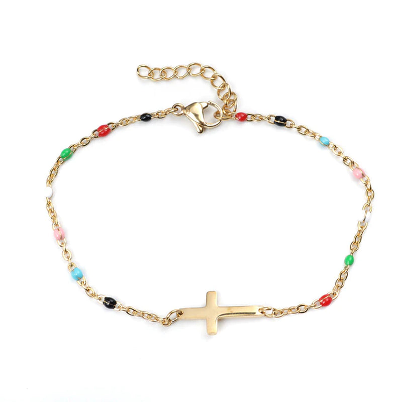 Neue Mode Edelstahl Armbänder Link Kabel Kette Kreuz Goldene Emaille Armband Schmuck für Frauen Geschenke 18 cm Lang, 1 PC