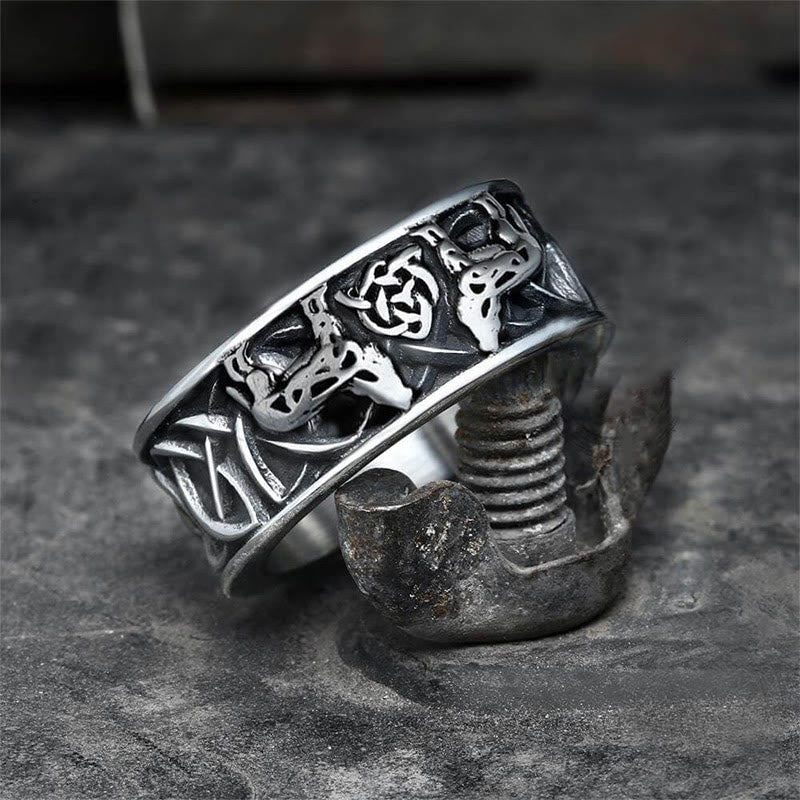 Fenris Wolf Edelstahl Viking Ring