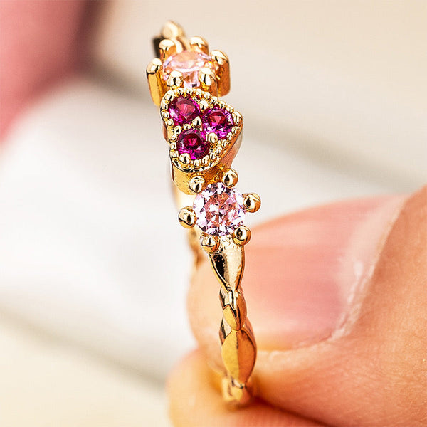 Kostenlos Rotes Zirkonia Herzform 18K Vergoldeter Ring