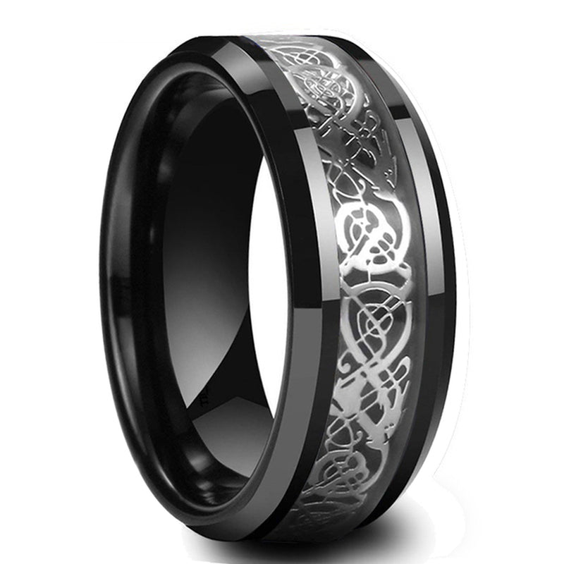 Mode Männer 8Mm Gold Farbe Nut Abgeschrägte Kante Wolfram Hochzeit Carbon Faser Ring Punk Zahnrad Edelstahl Ring für Männer