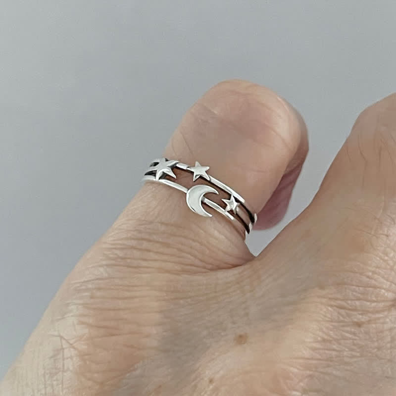 Zieriger Kleiner Mond Und Stern Retro Ring