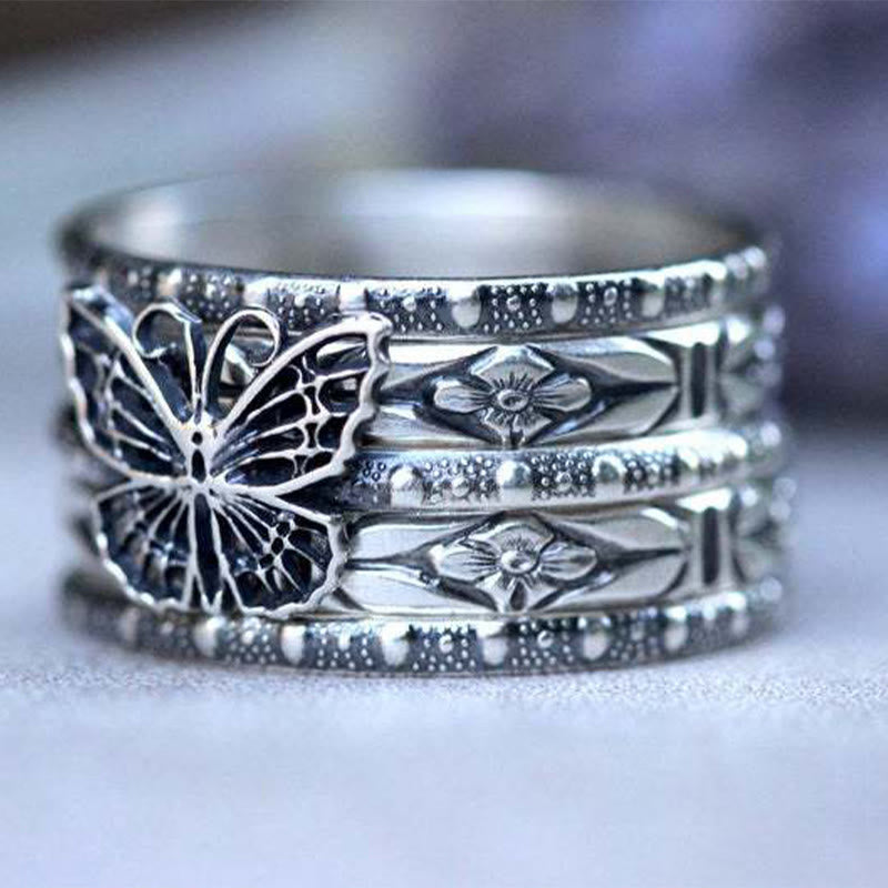 Kreativer Vintage Ladies Butterfly Fünf -Stück -Ring -Set
