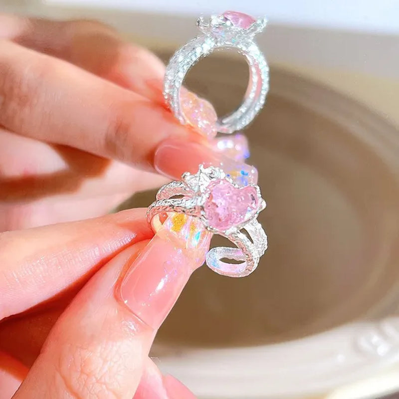 Rosa Liebe Herz Ringe für Frauen Öffnung Persönlichkeit Dorn Finger Ring Mode Süße Mädchen Schmuck Hochzeit Party Zubehör 2023