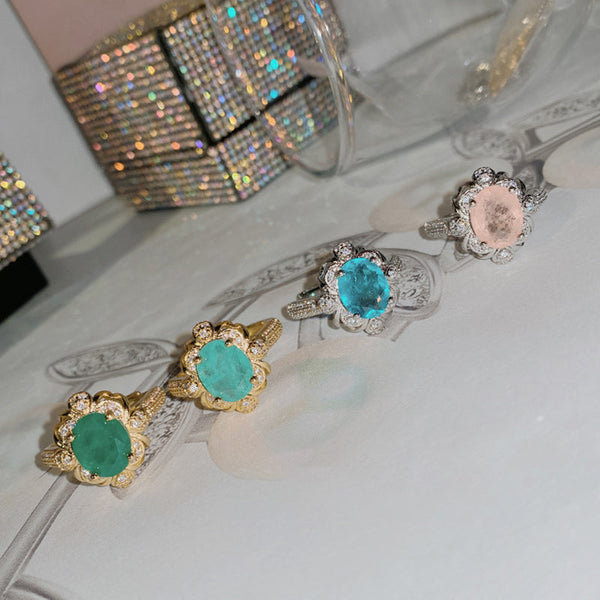 Kostenlos Blume Zirkon Spitze Gepackt Paraiba Turmalinring