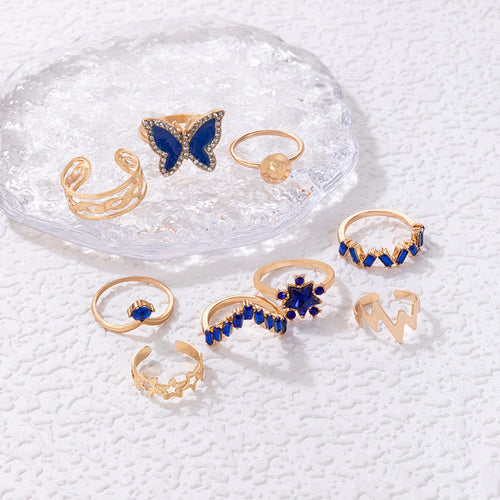 9 Stücke Schmetterling Strass Ring -Set