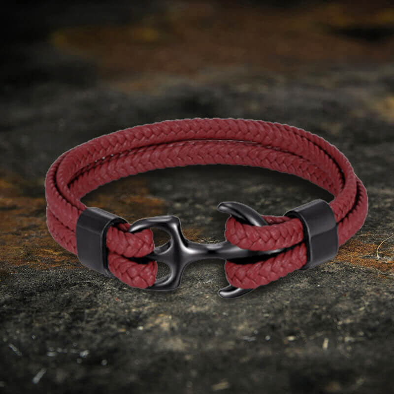 Armband aus geflochtenem Leder und Edelstahl mit Ankerschnalle