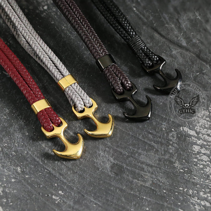 Armband aus geflochtenem Leder und Edelstahl mit Ankerschnalle