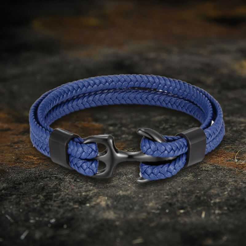Armband aus geflochtenem Leder und Edelstahl mit Ankerschnalle