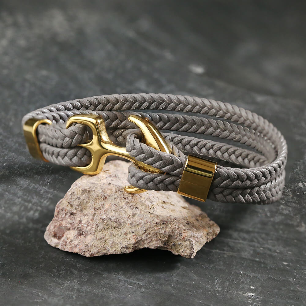 Armband aus geflochtenem Leder und Edelstahl mit Ankerschnalle