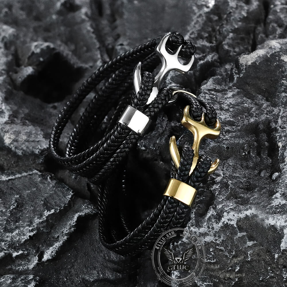 Armband aus geflochtenem Leder und Edelstahl mit Ankerschnalle