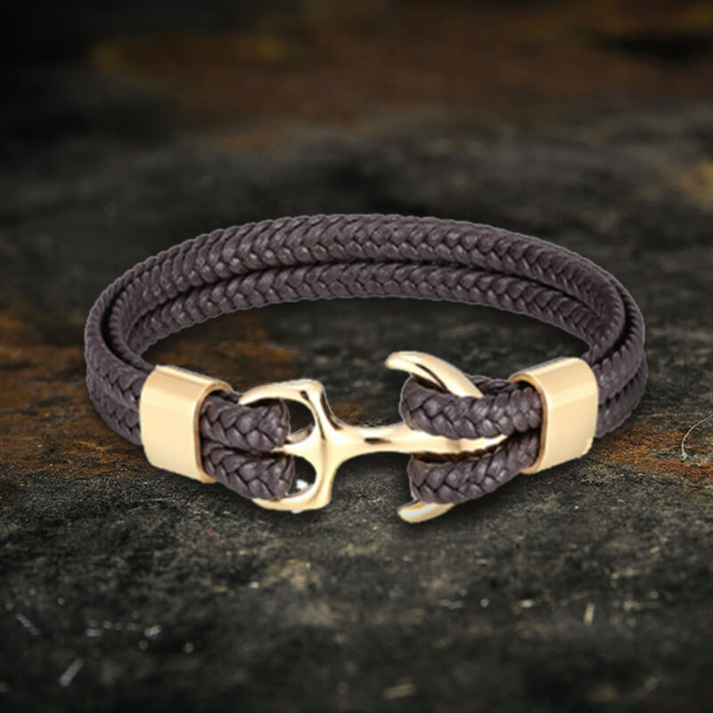 Armband aus geflochtenem Leder und Edelstahl mit Ankerschnalle