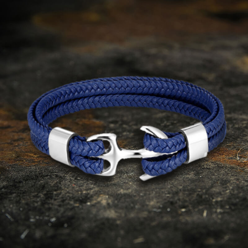 Armband aus geflochtenem Leder und Edelstahl mit Ankerschnalle
