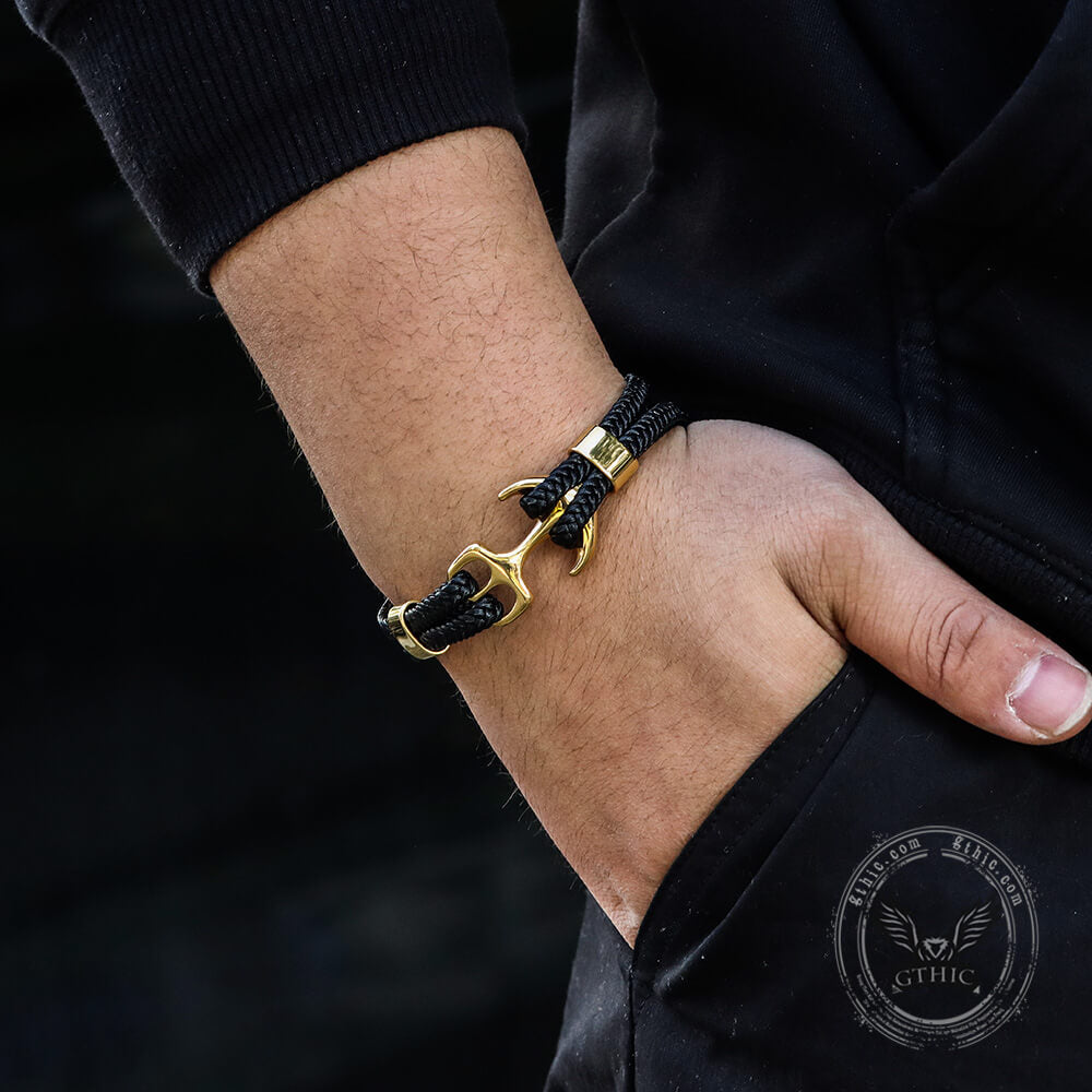 Armband aus geflochtenem Leder und Edelstahl mit Ankerschnalle