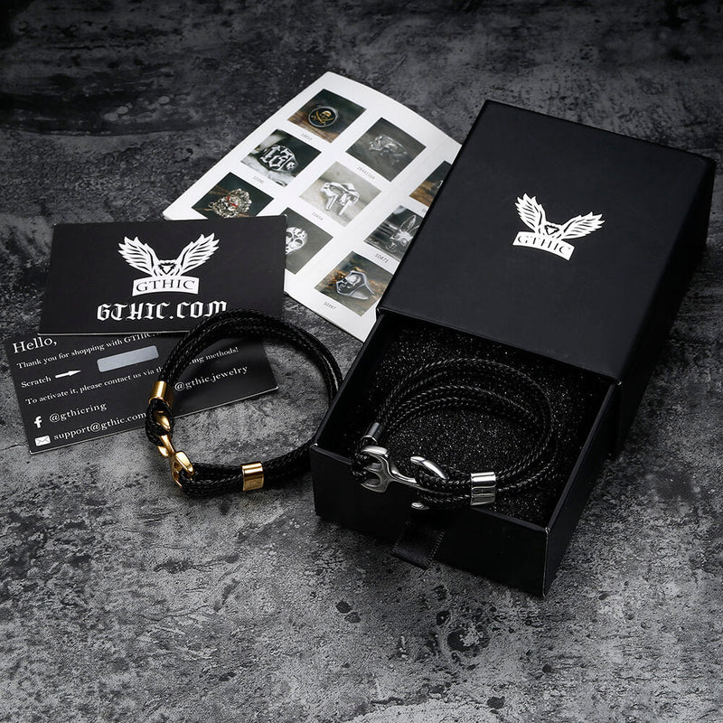 Armband aus geflochtenem Leder und Edelstahl mit Ankerschnalle