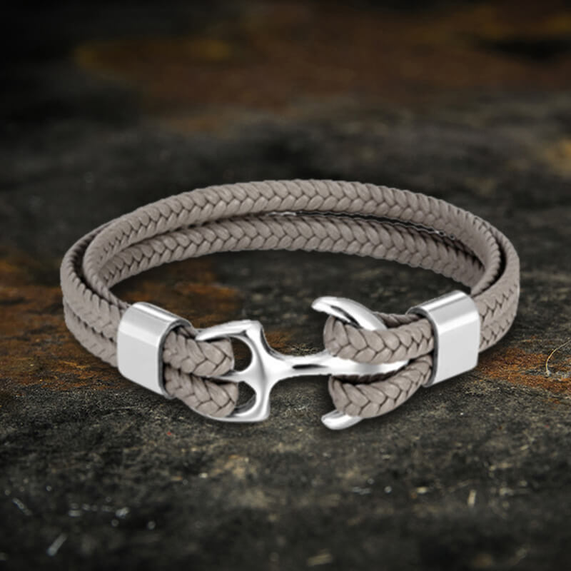 Armband aus geflochtenem Leder und Edelstahl mit Ankerschnalle