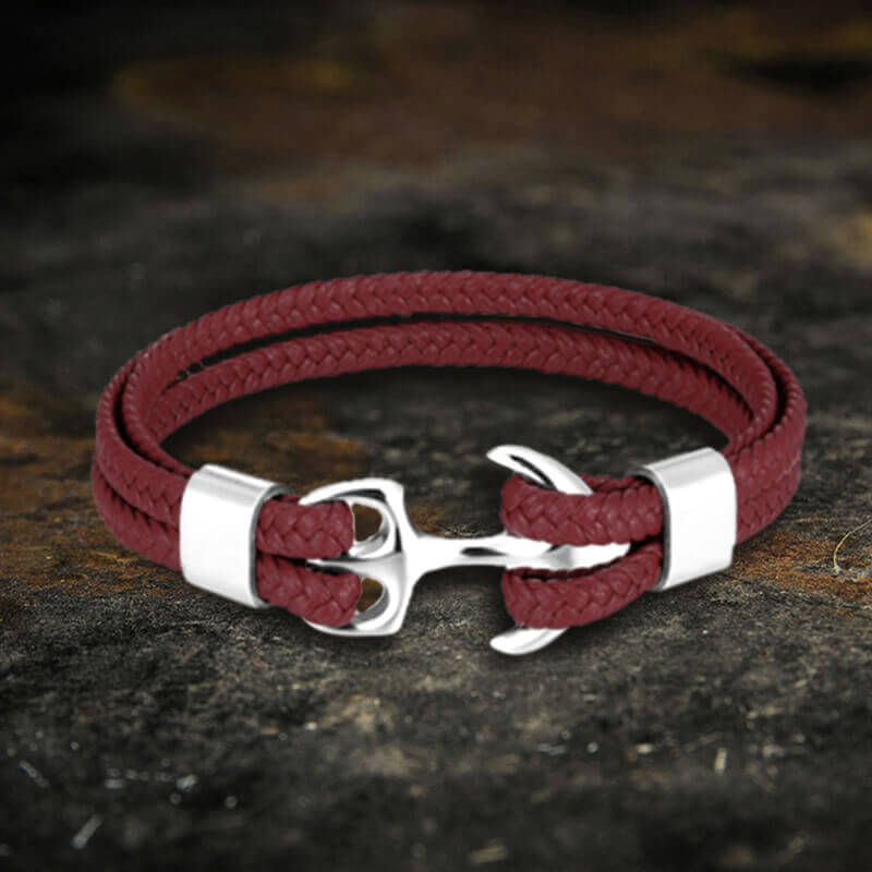 Armband aus geflochtenem Leder und Edelstahl mit Ankerschnalle