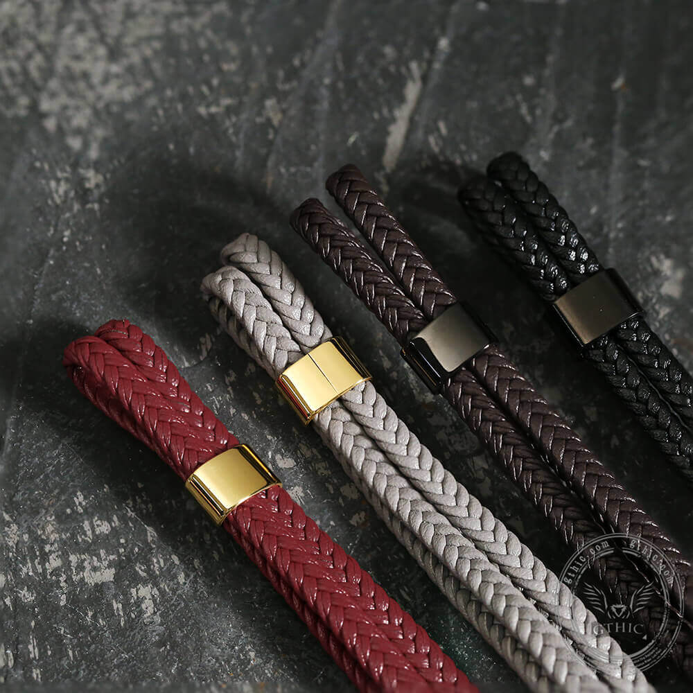 Armband aus geflochtenem Leder und Edelstahl mit Ankerschnalle