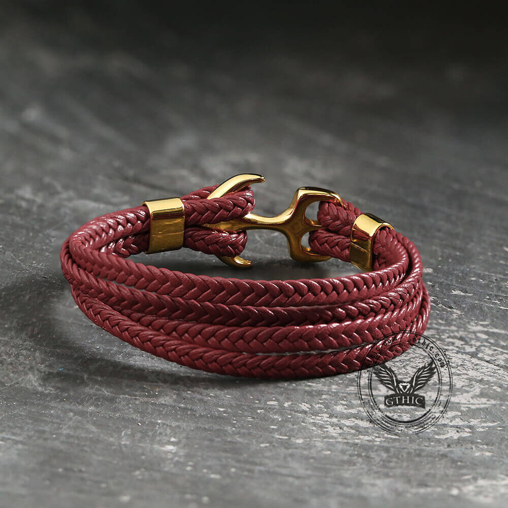 Armband aus geflochtenem Leder und Edelstahl mit Ankerschnalle