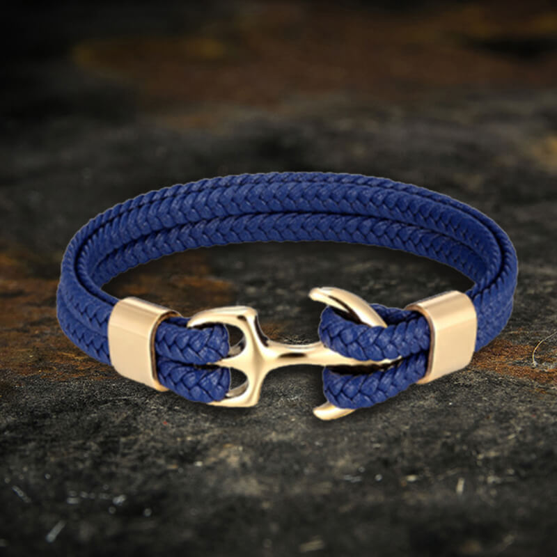 Armband aus geflochtenem Leder und Edelstahl mit Ankerschnalle