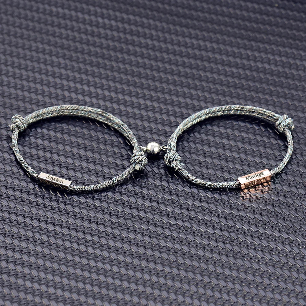 Magnetische Partnerarmbänder mit Wunschnamen und Wunschdatum I 2er Set