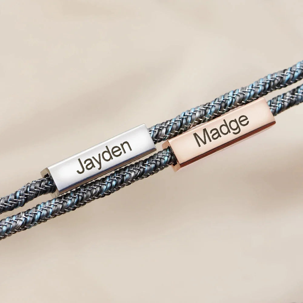 Magnetische Partnerarmbänder mit Wunschnamen und Wunschdatum I 2er Set