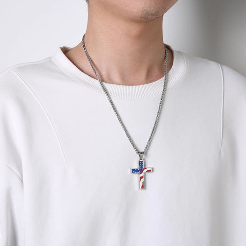 Amerikanische Flaggekreuz Religiöser Schmuck Anhänger Halskette