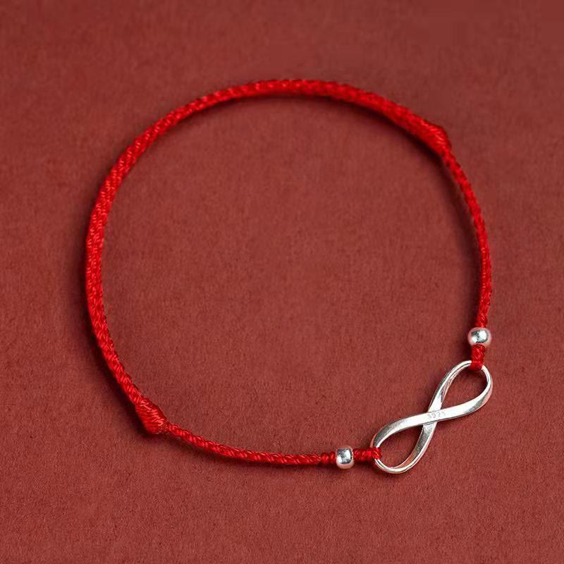 Chavri 925 Sterling Silber Endless Knot Protection Luck Red String Armband Fußkettchen
